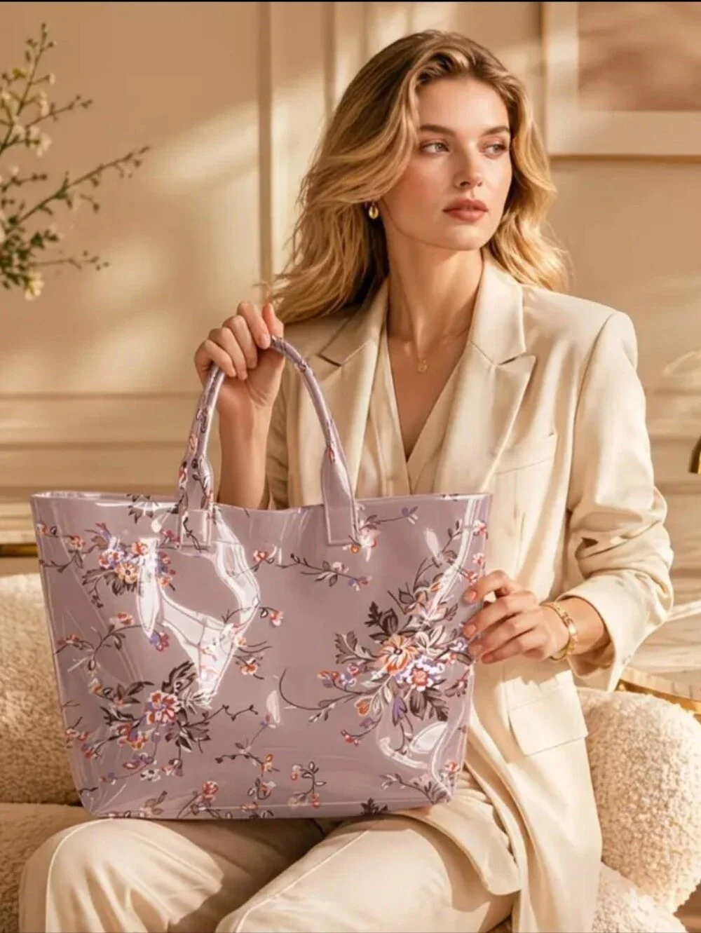 Wimen Elegant PVC Bag Floral Daily Commute Tote Hand Bag